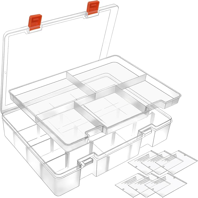 DUOFIRE Two Layers Compartment Organizer Box Plastic Organizer Box Plastic Jewelry Organizer Box Craft Storage Containers Storage Box for Accessories, Cosmetic, Toy, Jewelry Beads, Tapes (5+18 Grids)