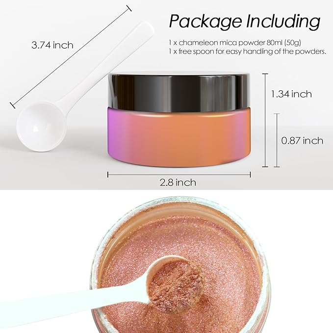 Ceya Chameleon Mica Powder, 1.8oz/ 50g Rosa Champagne Chrome Nail Powder, Cosmetic Grade Pearlescent Effect Color Shift Pigment for Epoxy Resin, Makeup, Nail Polish, Soap Dye, Candle Making, Craft