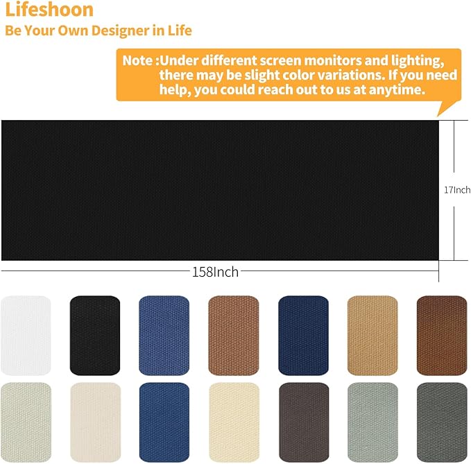 Fabric Repair Patches, 17X158 Inch Canvas Self-Adhesive Fabric Patches Tape Durable, DIY Large Canvas Repair for Sofa, Couches, Furniture, Chair, Clothing （17X158 Inch, Black）