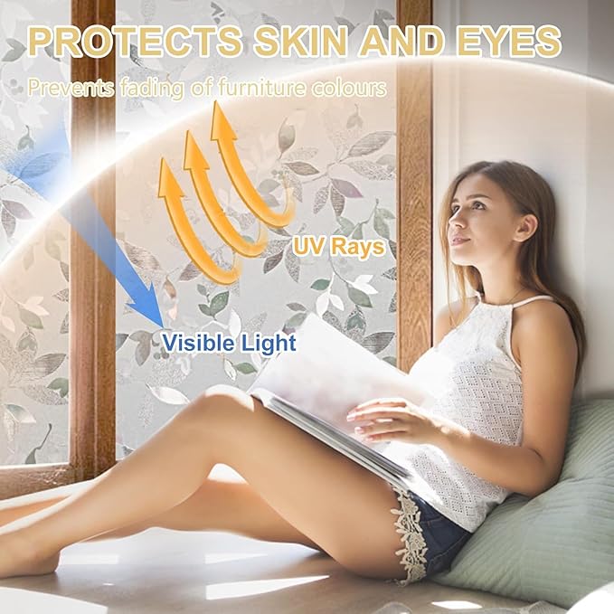 Window Privacy Film Decorative for Front Door, Bathroom Static Cling Stained Glass Sticker Opaque Heat Control UV Blocking Non-Adhesive for Home Windows 35.4 x 78.7 inches Magnolia