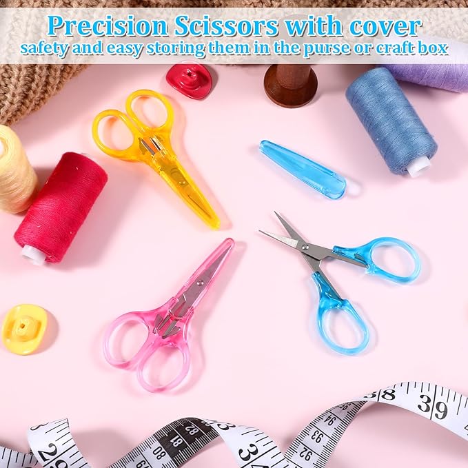 3 PCS Small All Purpose Craft Scissors, 3.5" Mini Stainless Steel Sewing Craft Scissors with Protective Cover, Detail Precision Straight Tips for Travel Embroidery Paper Cutting Crafting