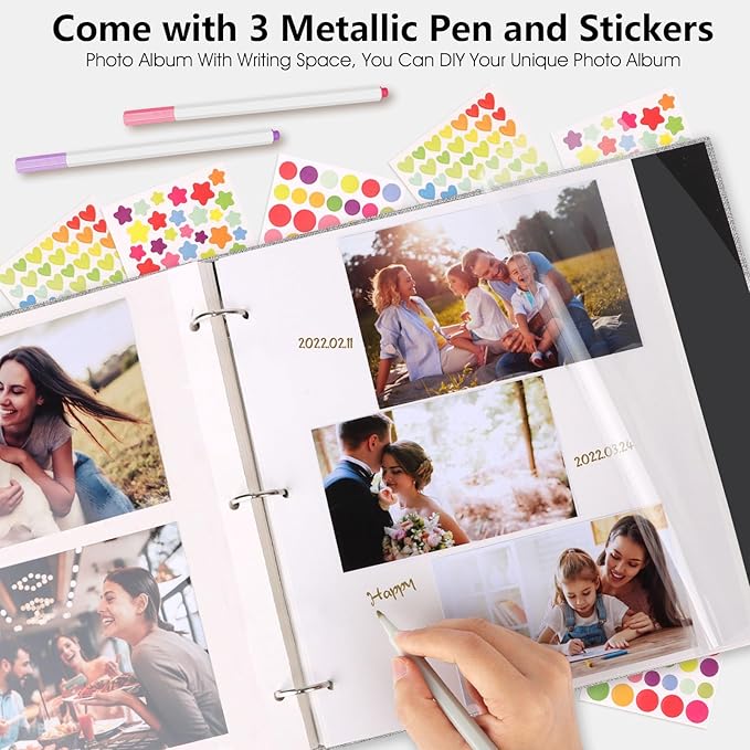 Zesthouse Photo Album Self Adhesive with Picture Display Window, 3-Ring Scrapbook Albums 60 Pages Holds 8x10 5x7 4x6 Photos, DIY Photo Book Ideal Gift for Family Wedding Baby