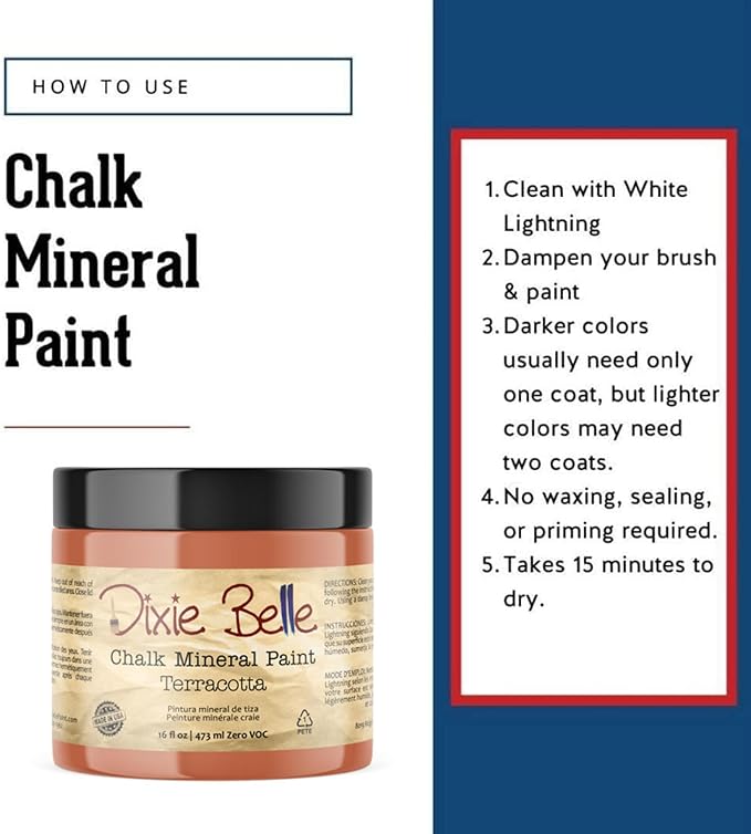 Dixie Belle Paint Company Chalk Finish Furniture Paint - Terracotta (16oz) - Matte Earthy Orange Chic Chalk Mineral DIY Furniture Paint
