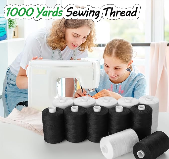 ilauke Sewing Thread, 12 Spools 1000 Yards Each Black Polyester All Purpose Thread, Sewing Machine Supplies fo Beginners/Hand Sewing/Hand Stitching, Quilting