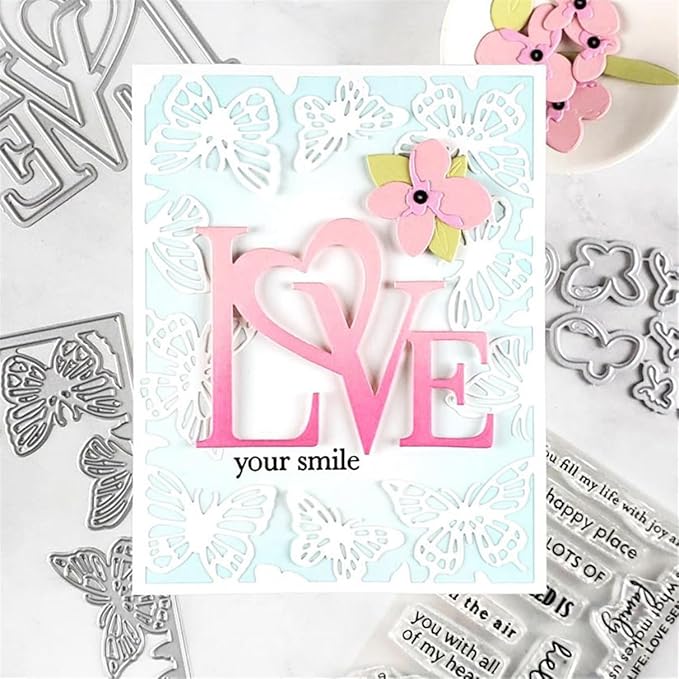 Mvchifay Cutting Dies for Card Making Metal Die-Cuts Scrapbooking Tool Hollow Frame DIY Craft Punch Template Embossing for Paper Album Decor (Word A-Love 8.2x6.6cm)