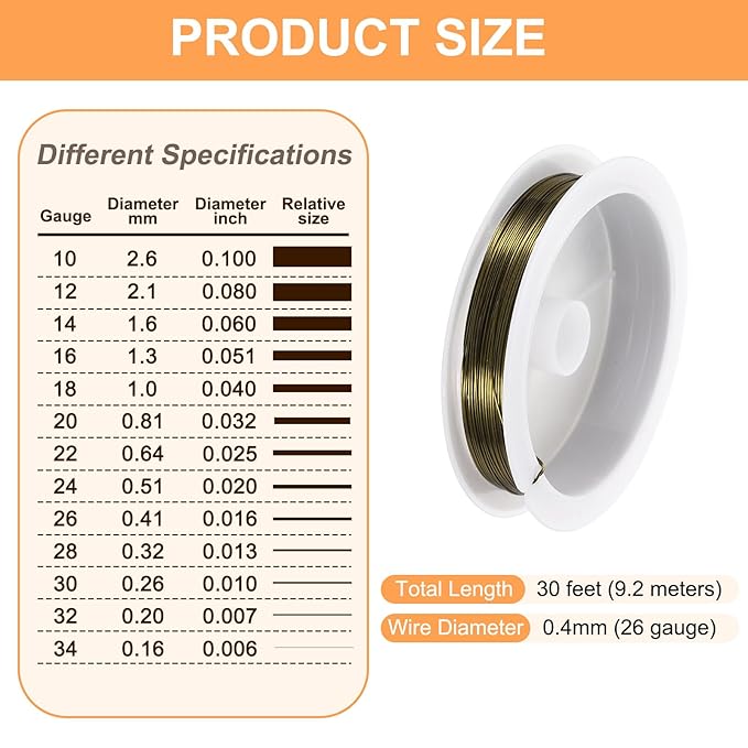 HARFINGTON 30ft Jewelry Wire, 26 Gauge (0.4mm) Brass Craft Soft Metal Tarnish Resistant Copper Beading Wire for Jewelry Making Supplies Crafting, Ancient Blue