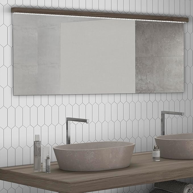 SUNWINGS Backsplash for Kitchen Peel and Stick, Stone Composite Self Adhesive Tiles Long Hexagon Mosaic Wall Tile, 12 Inch x 11.22 Inch 10 Sheets White