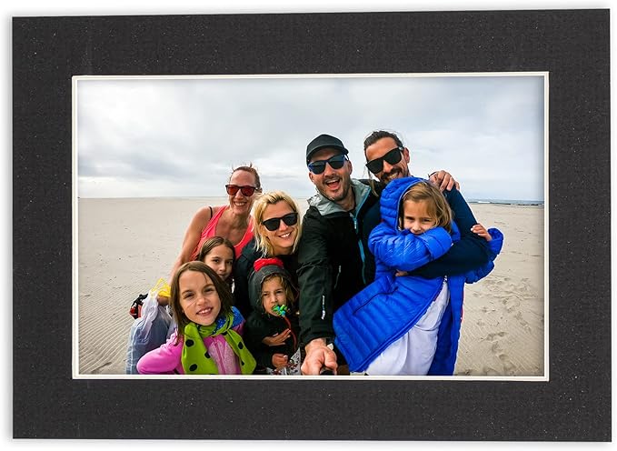 5x7 Mat for 8.5x11 Frame - Precut Mat Board Acid-Free Textured Black 5x7 Photo Matte For a 8.5x11 Picture Frame, Premium Matboard for Family Photos, Show Kits, Art, Picture Framing, Pack of 25 Mats