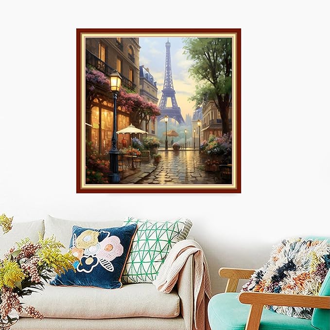 Foxdiviy Stamped Cross Stitch Kits Full Range of Embroidery Needlework Starter Kits for Beginners Adults 11CT Embroidery Patterns Art Crafts DIY Needlepoint Kits-Eiffel Tower 18x18 inch