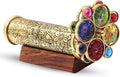 RII Handcrafted Etched Floral Pattern Lacquered Brass Kaleidoscope Includes Two Separate Turning Wheels-A Perfect Addition to any Collection. (7"x1.5")