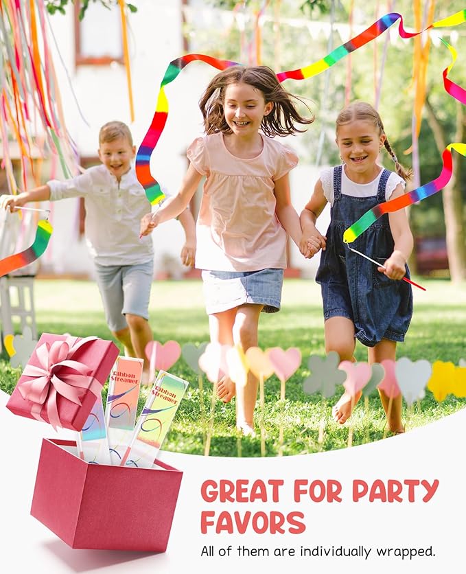 JoyCat 24 Pack Dance Ribbon Streamers,Rainbow Decorations,Goodie Bag Stuffers,Princess Party Favors,Encanto Rainbow Birthday Party Supplies,Classroom Gymnastics Wedding Ribbon