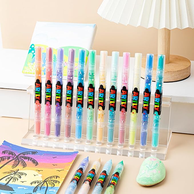 72 Colors Paint Markers, Dual-Color Acrylic Pens with Brush Tips, Double Tipped for Rocks & Art Supplies (36Pcs/72colors)