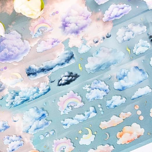 6 Rolls Cloud PET Tape Set,Pre-Cut Sky Ephemera Stickers for Scrapbook Supplies,Journaling,Junk Journal,Scrapbooking,Crafting,DIY Projects, Diaries(Cloud)