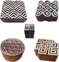 Royal Kraft Square Wooden Printing Stamps (Set of 5) - DIY Henna Fabric Textile Paper Clay Pottery Blocks Htag2212