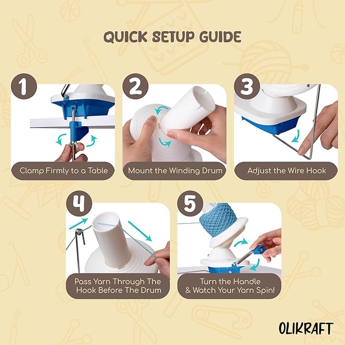 Olikraft Manual Yarn Winder | Yarn Ball Winder, Roller, Baller Crochet Spinner for Crocheting | Clamp for 1 3/4" Surfaces | Create Cakes up to 4oz