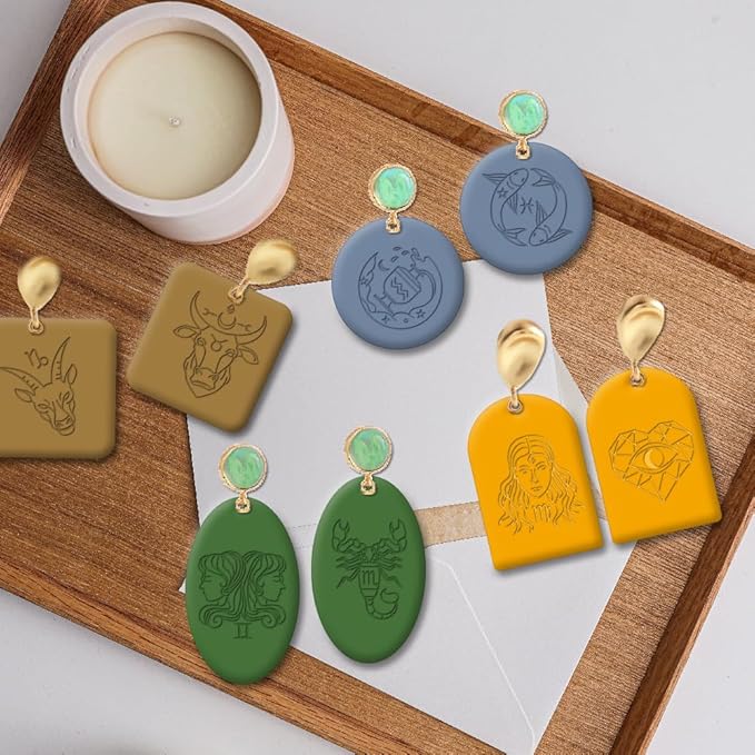 CHGCRAFT Polymer Clay Texture Sheets - 12 Zodiac Signs Silicone Stamp for Divination - Clear Mat Tools for Jewelry Earring Making, 5.5x5.5inch