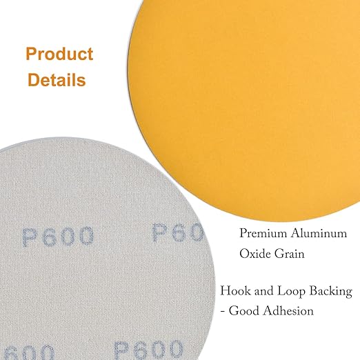 6-Inch No-Hole Hook and Loop Sanding Discs 600-Grit, Random Orbital Sandpaper for Automotive and Woodworking, 100-Pack