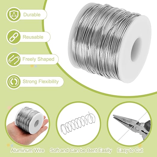 MECCANIXITY 18 Gauge Anodized Aluminum Craft Wire Bendable Bonsai Training Wire 492 Feet 1mm for Sculpting Crafts Wreath Floral Beading Jewelry Making, Silver Tone
