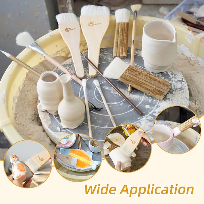Pottery Glaze Brushes,16 PCS Painting Ceramic Brush Set, Different Shape Wool Soft Bristle for Ceramic Pottery Glazing Creation
