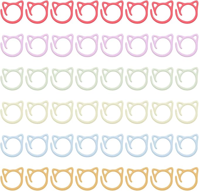 MBAIYO 48pcs Cat Stitch Markers for Crocheting, Cat Metal Crochet Stitch Marker Ring Multicolor Knitting Stitchs Markers Spiral Crochet Stitchs Marker Set for DIY Weaving Knitting Sewing Tools