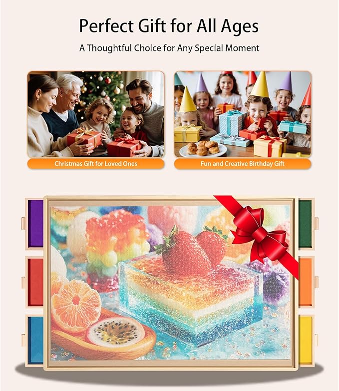 Join&Joy 1500 Piece Puzzle Board Pro, with 6 Drawers & Cover, 34" x 25", Sort-Wise Colorful Felt Drawers, Wooden Jigsaw Puzzle Board, Birthday Gifts for Mom