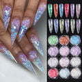 Holographic Nail Art Glitter Iridescent Flakes, 12 Colors Aurora Irregular Opal Nail Foil Flakes Ultra-Thin Nail Glitters Sequins Manicure Decorations for DIY Gel Polish Nail Art, Resin Craft, Gifts