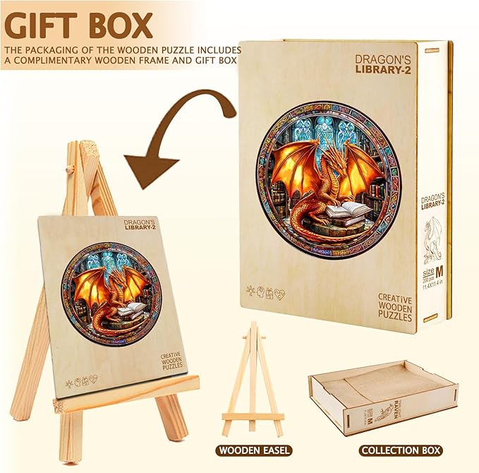 Wooden Puzzles for Adults, Dragon Wooden Puzzle,Magic Wooden Jigsaw Puzzles, Gifts for Family or Friends for Any Holiday.(13.4 * 13.4 in 300pcs)