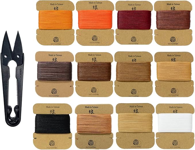 Bonded & Round Waxed Threads, 3-PLY Round Thread 12 Colors 252 Yards - Hand Sewing - All Leather Projects/Crafts/All-Purpose Threads/Macrame/Bracelet (0.55 mm, 21yd/Each)