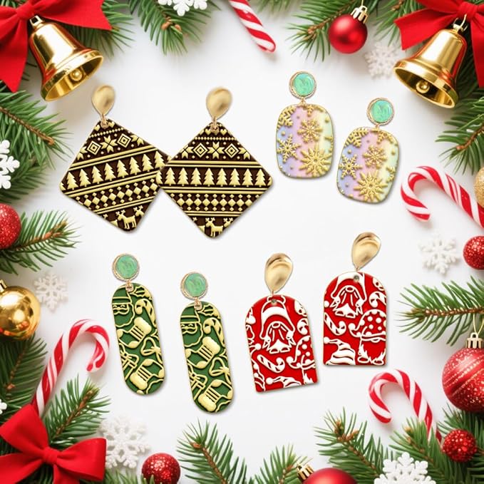 4PCS Christmas Polymer Clay Texture Sheets Set for Using with Clay Cutters, Snowflake Clay Texture Mats, Jewelry Making DIY Christmas Craft Tools