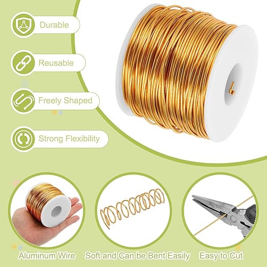 MECCANIXITY 15 Gauge Anodized Aluminum Craft Wire Bendable Bonsai Training Wire 223 Feet 1.5mm for Sculpting Crafts Wreath Floral Beading Jewelry Making, Yellow