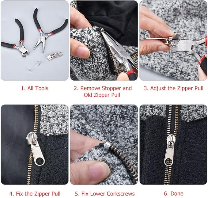 Zipper Repair Kit 197 Pcs, Zipper Replacement with Two Installation Pliers for Sleeping Bags, Jacket, Tent, Luggage, Backpacks