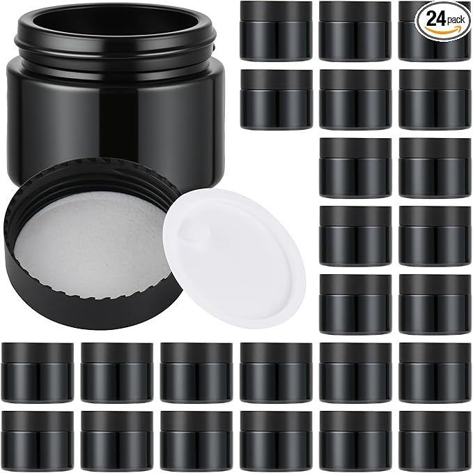 Glass Jars with Lids,Eco-Friendly Cosmetic Containers with Airtight Black Lids & Liners, Multi-Color Options for Cream, Lotion, Body Butter, DIY Skincare Travel Jars (Black, 2oz)