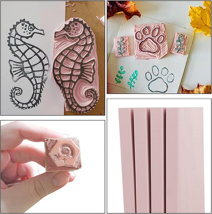 4 Pcs 8.5"x11" Rubber Carving Blocks, A4 Linoleum Blocks, Stamp Carving Blocks for Printmaking, Linocut Artists, Crafts and More,(Pink) by KUKLIPJIM.