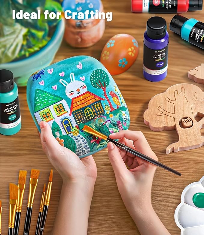 40 PCS Acrylic Paint Set with 12 Brushes, 2 Knives & Palette, 24 Colors (2oz/60ml) Art Craft Paint for Adults Kids Artists Beginners, Halloween Pumpkin Canvas Ceramic Rock Painting Kit