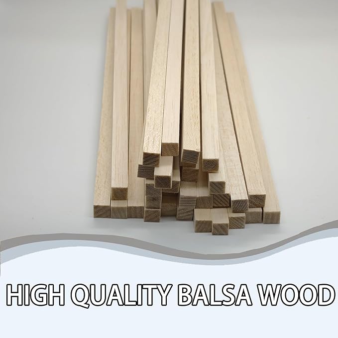 30Pcs Balsa Wood Square Dowels 3/8" x 3/8" x 12" inch ，DIY Balsa Wood Sticks for Crafts Model Making