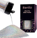 Renfio Holographic Ultra Fine Metallic Resin Glitter 2.11 Oz (60g) PET Flakes Crafts Sequins 1/128" 0.008" 0.2mm Epoxy Chips Flakes Rainbow Glitter for Tumblers Slime - Laser Silver