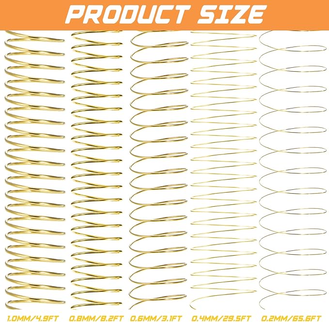 Mixweer 15 Pcs 5 Size Copper Wire 18 20 22 26 32 Gauge Tarnish Resistant Jewelry Wire for Jewelry Making 121 Yard Metal Beading Crafting (Gold)