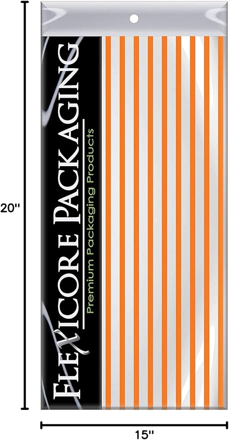 Flexicore Packaging Orange Pin Stripe Print Gift Wrap Tissue Paper Size: 15 Inch X 20 Inch | Count: 50 Sheets | Color: Orange Pin Stripe