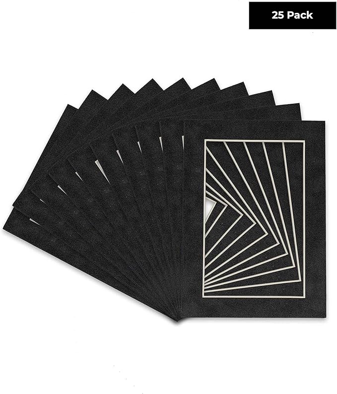 Pack of 25 Acid Free 11x14 Mats Bevel Cut for 8.5x11 Photos - Dark Grey Suede Precut Matboards For Pictures, Photos, Framing - 4-ply Thickness