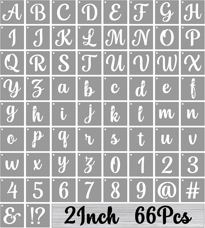 BAMIDELE 2 Inch Alphabet Letter Stencils for Painting, 66 Pcs Reusable Plastic Calligraphy Letter Stencils and Numbers Template Kit for Painting on Wood, Chalkboard, Fabric, Door Porch, Wall Art