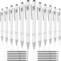 12 PCS 2 in 1 Stylus Ballpoint Pen with Stylus Tip, 1.0 mm Black Ink Metal Pen Stylus Pen for Touch Screens (Silver & White)
