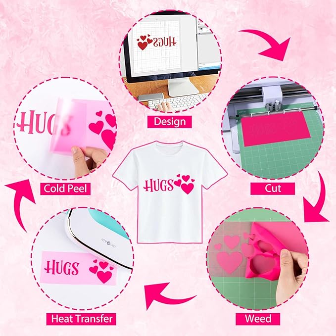 HTVRONT Pink Heat Transfer Vinyl - 13 Sheets Hot Pink HTV Vinyl in 12 Assorted Colors, Red Iron on Vinyl for Cricut & Cameo - Easy to Cut & Weed
