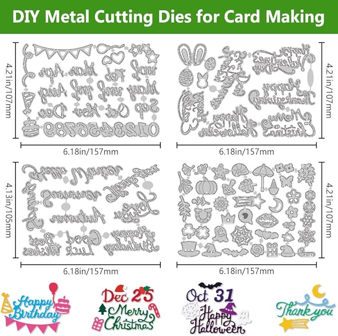 16 Set Word Die Cut for Card Making Blessing Words Metal Cutting Dies Holiday Word Dies Happy Birthday Embossing Stencils for DIY Scrapbooking Photo Album Paper Art Craft Decoration