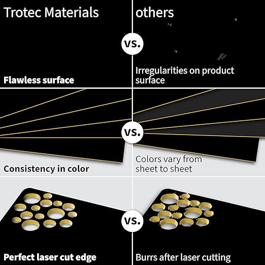 Trotec TroLase | 12"x24"x1/16", 4 Pcs | Gloss Black/White | 2 Ply | Modified Acrylic | Laser Engraving Double Color Plastic Sheet | Engraving Blanks for Laser, Saw, Guillotine | Made in USA