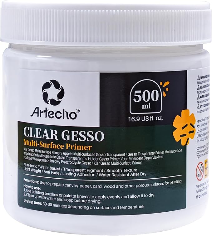 Artecho Clear Gesso 16.9oz / 500ml, Gesso Primer for Acrylic Painting