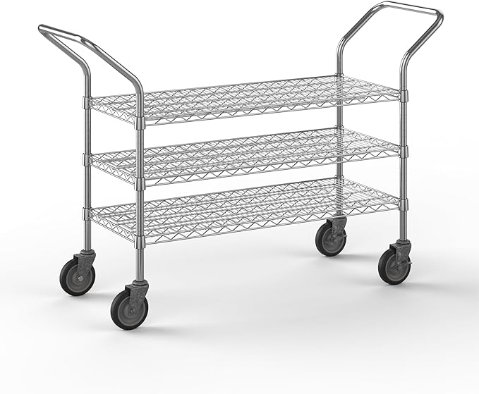 18" W x 42" L x 36" H Chrome Heavy Duty Utility Cart | 3-Tier | NSF Commercial Storage Rack Mobile Unit | Storage and Mobility Solution for Your Business