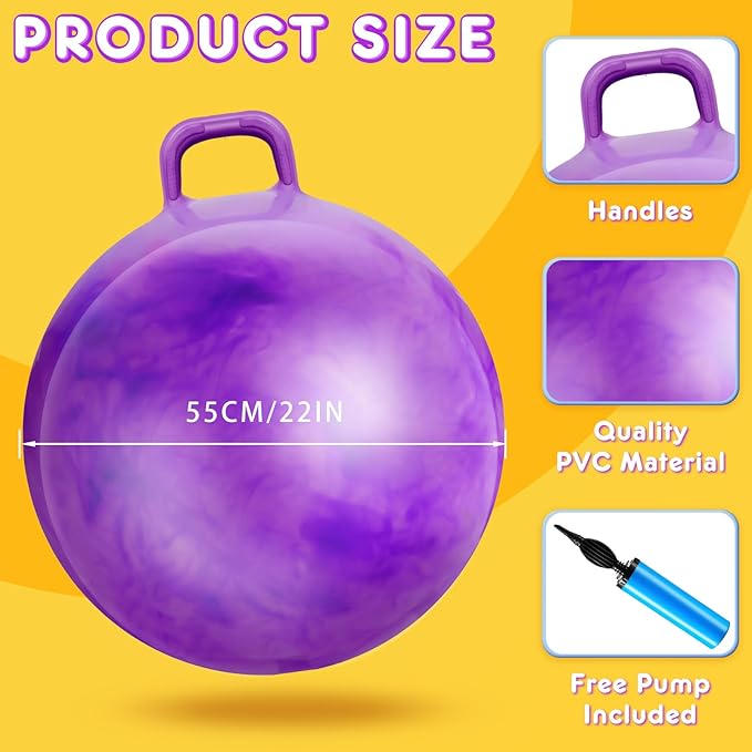 Lewtemi 3 Pcs 29 Inch Bouncing Ball with Handle, Outdoors Jumping Hopping Ball and Air Pump for Sports Exercise (Gradient Red, Gradient Blue, Purple)