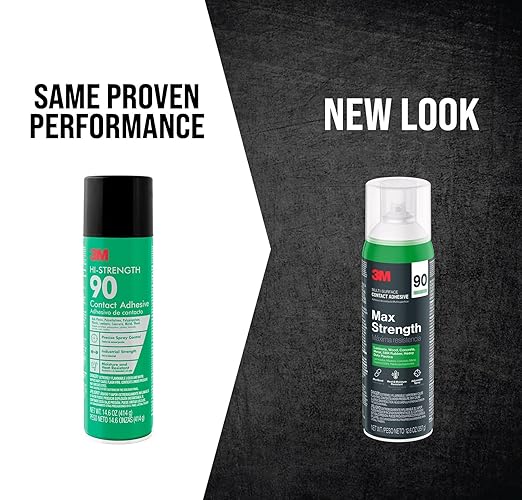 3M Max Strength 90 Contact Adhesive Spray, 12.6 oz (Pack of 12) – Low VOC Heavy Duty Glue with Adjustable Nozzle, Heat & Water Resistant Bond for Metal, Wood, Plastic, Laminate, Concrete