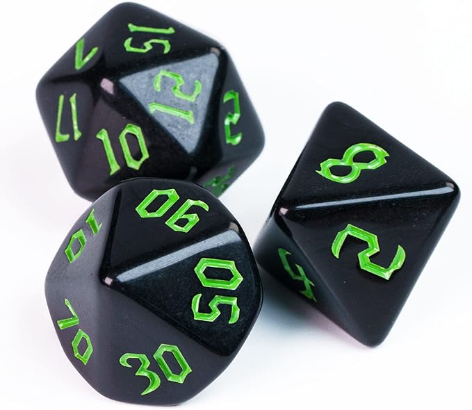 7-Die DND Dice Set Polyhedral Dice Set with a Leather Dice Bag, D&D Dice Set for Dungeons and Dragons, RPG Table Games (Black)