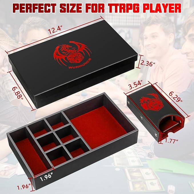 DND Dice Tray & Tower Storage Box, 4 in 1 D&D Dice Holder Case (Dice Rolling Tray, Dice Roller Tower, Dice & Miniature Storage), Great RPG Accessories Gifts for Dungeons and Dragons MTG DM & Player